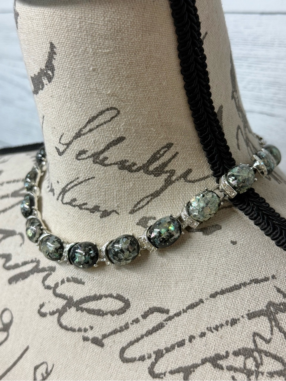 Vintage Coro Black Confetti Glitter Silver-Tone Necklace